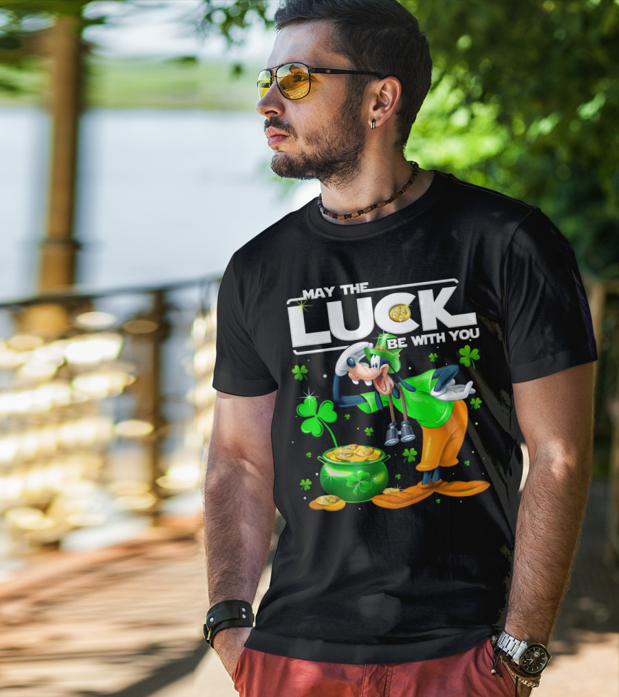 Goofy May The Luck Be With You Shamrock And Gold Coins T-Shirt