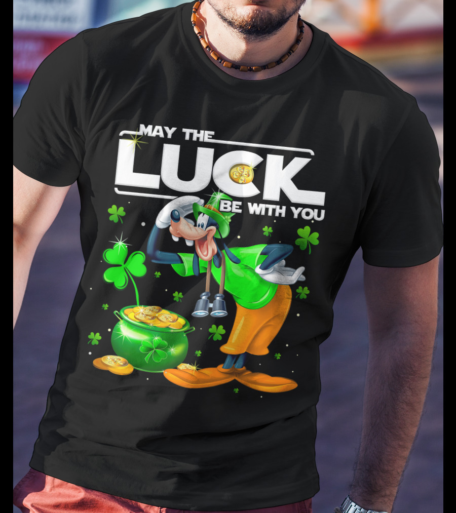 Goofy May The Luck Be With You Shamrock And Gold Coins T-Shirt