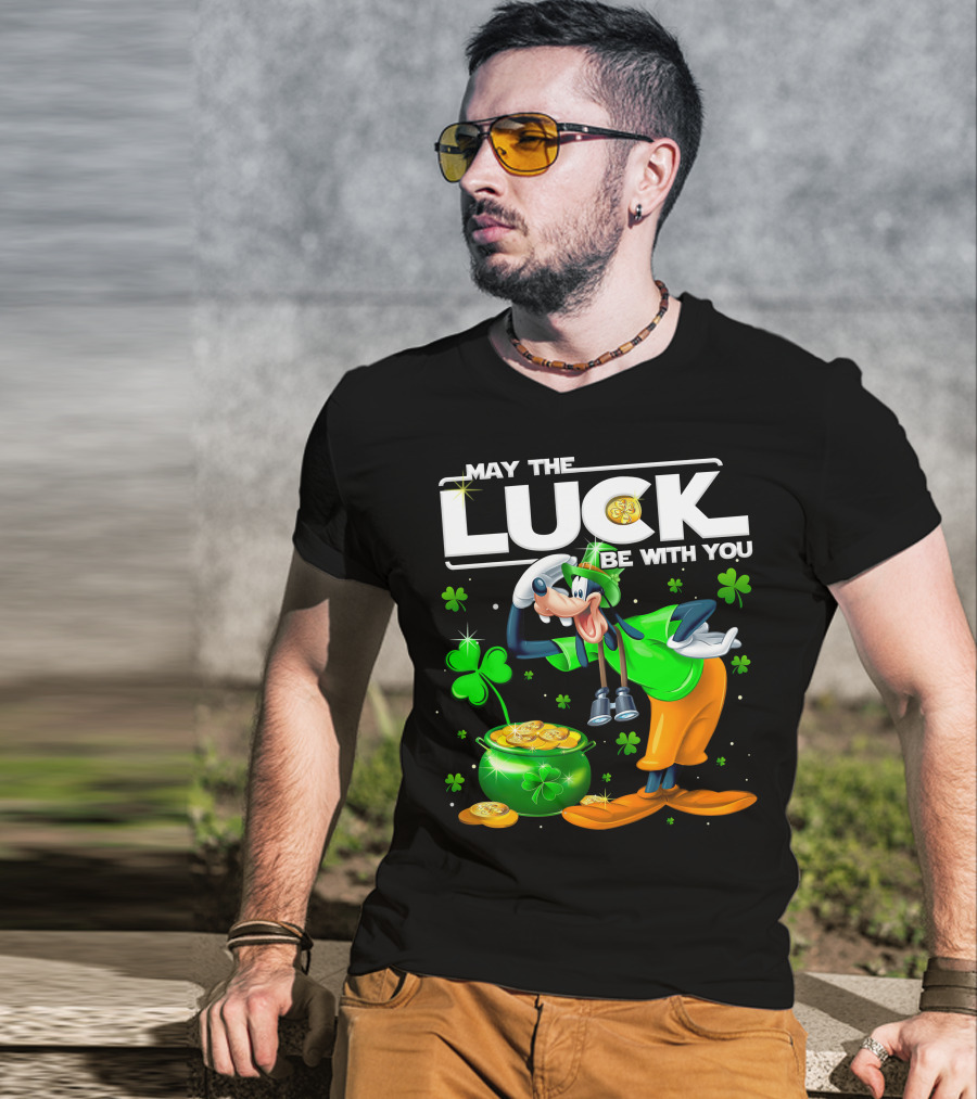 Goofy May The Luck Be With You Shamrock And Gold Coins T-Shirt