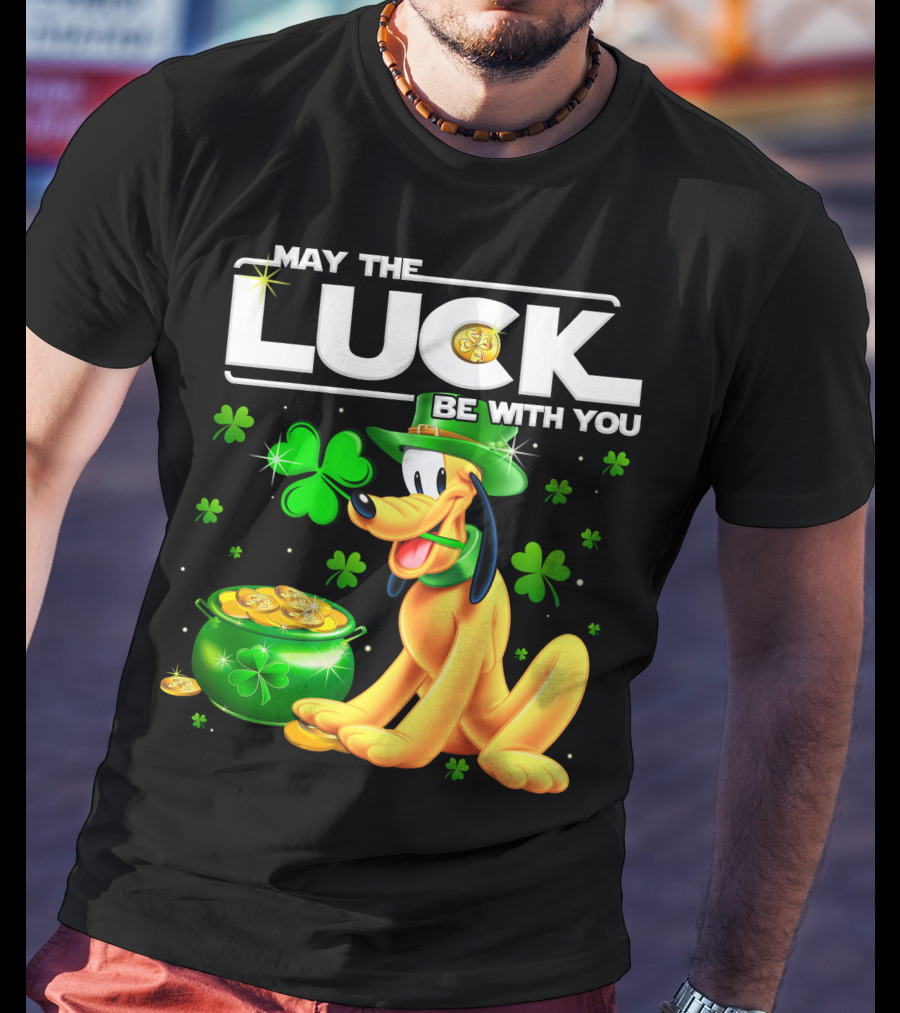 May The Luck Be With You Pluto Shamrock Coins Green Hat T-Shirt