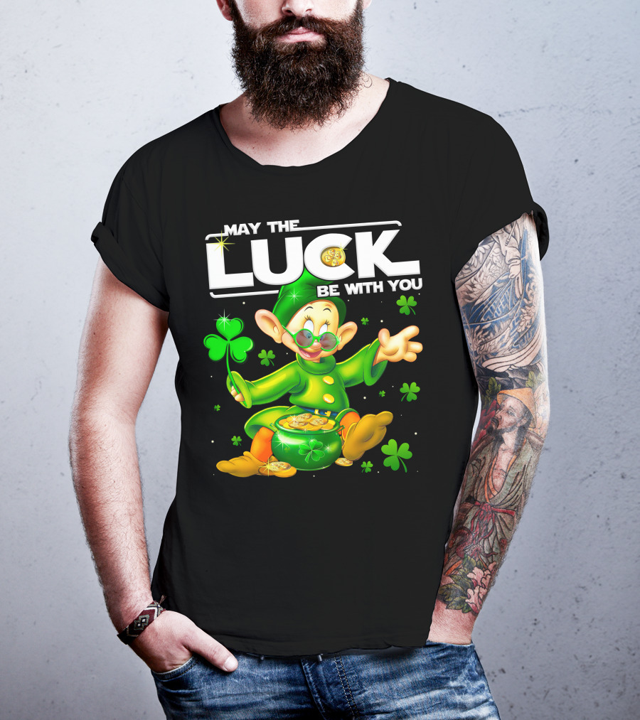 Dopey May The Luck Be With You Leprechaun Green Outfit Coins Shamrocks T-Shirt