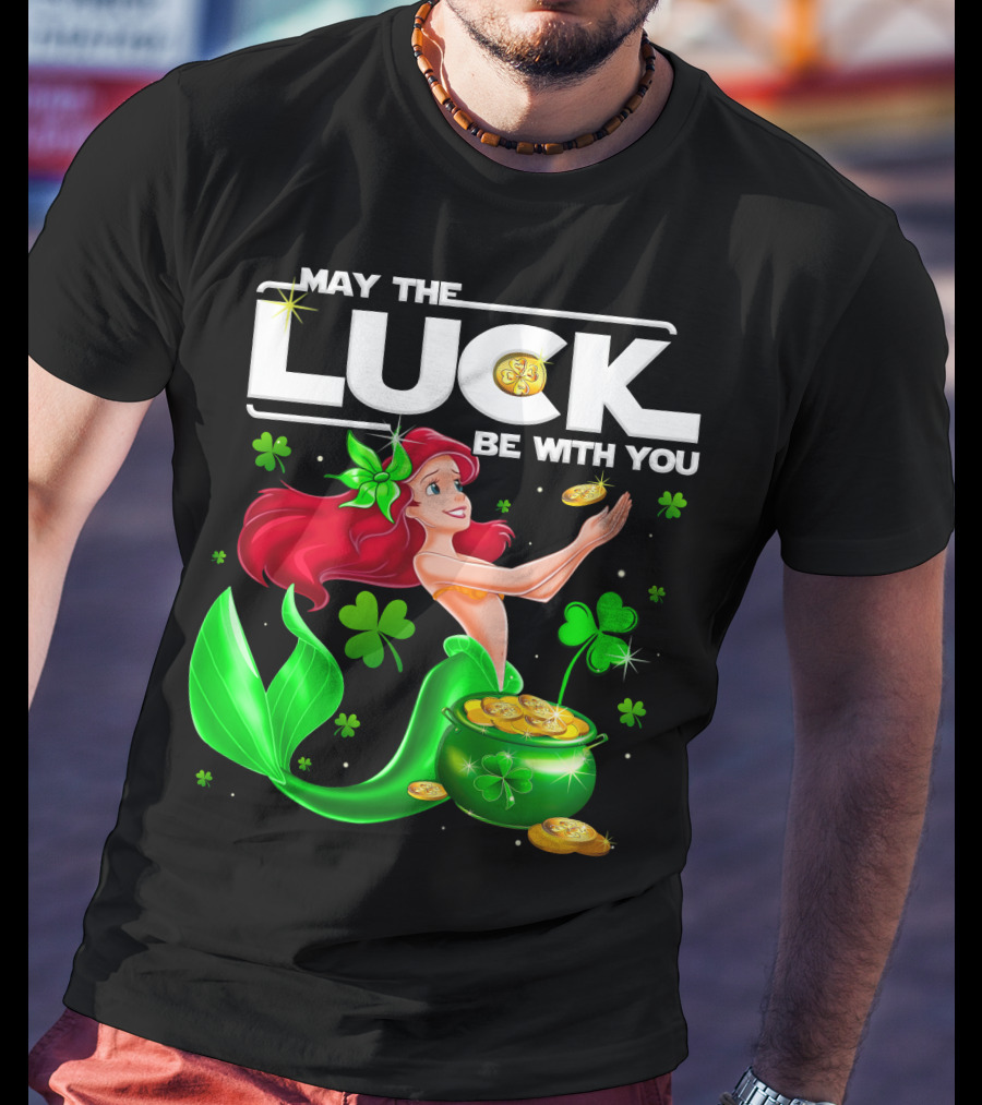 Ariel May The Luck Be With You Mermaid Shamrock Coins T-Shirt