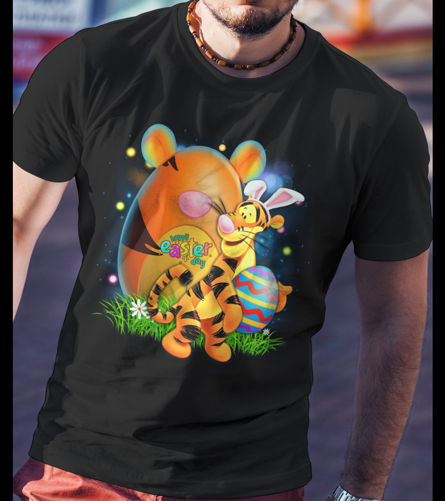 Happy Easter Day Tigger With Bunny Ears And Eggs T-Shirt