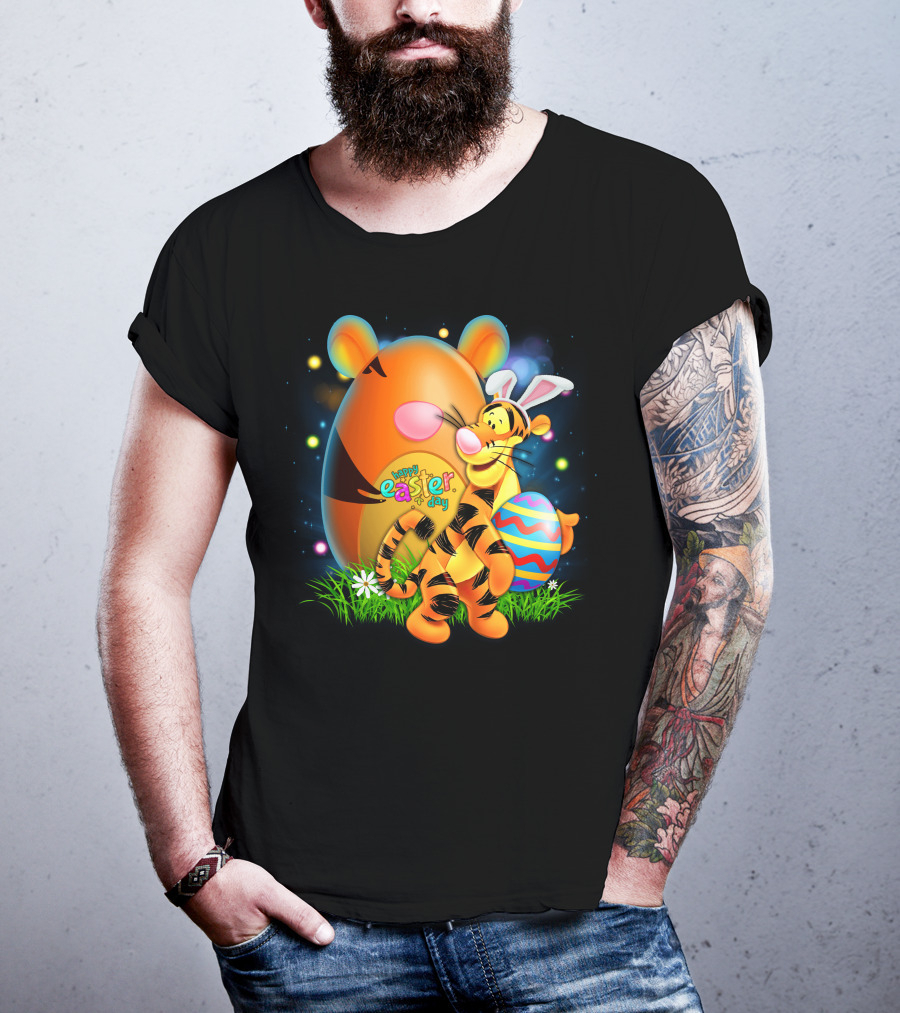 Happy Easter Day Tigger With Bunny Ears And Eggs T-Shirt