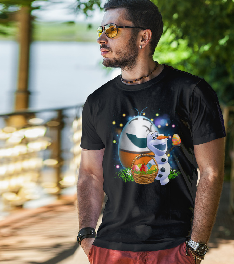 Olaf Easter Basket With Colorful Eggs And Smiling Egg Character T-Shirt