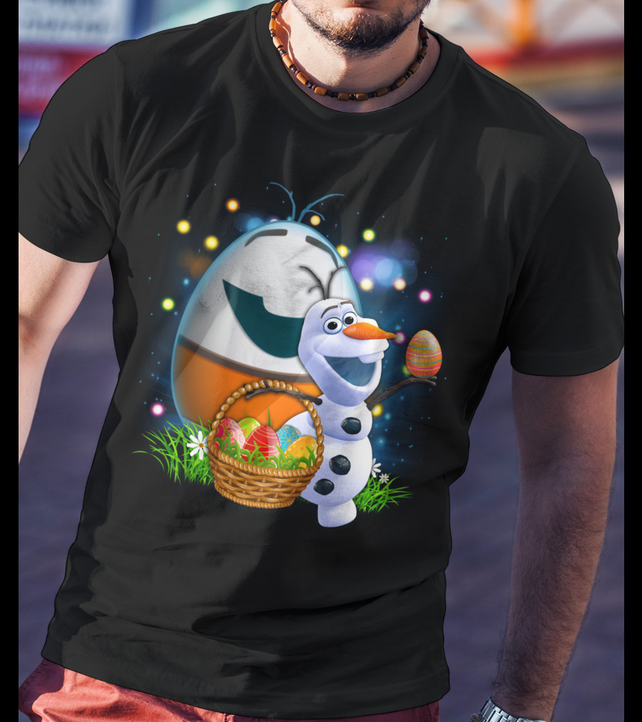 Olaf Easter Basket With Colorful Eggs And Smiling Egg Character T-Shirt