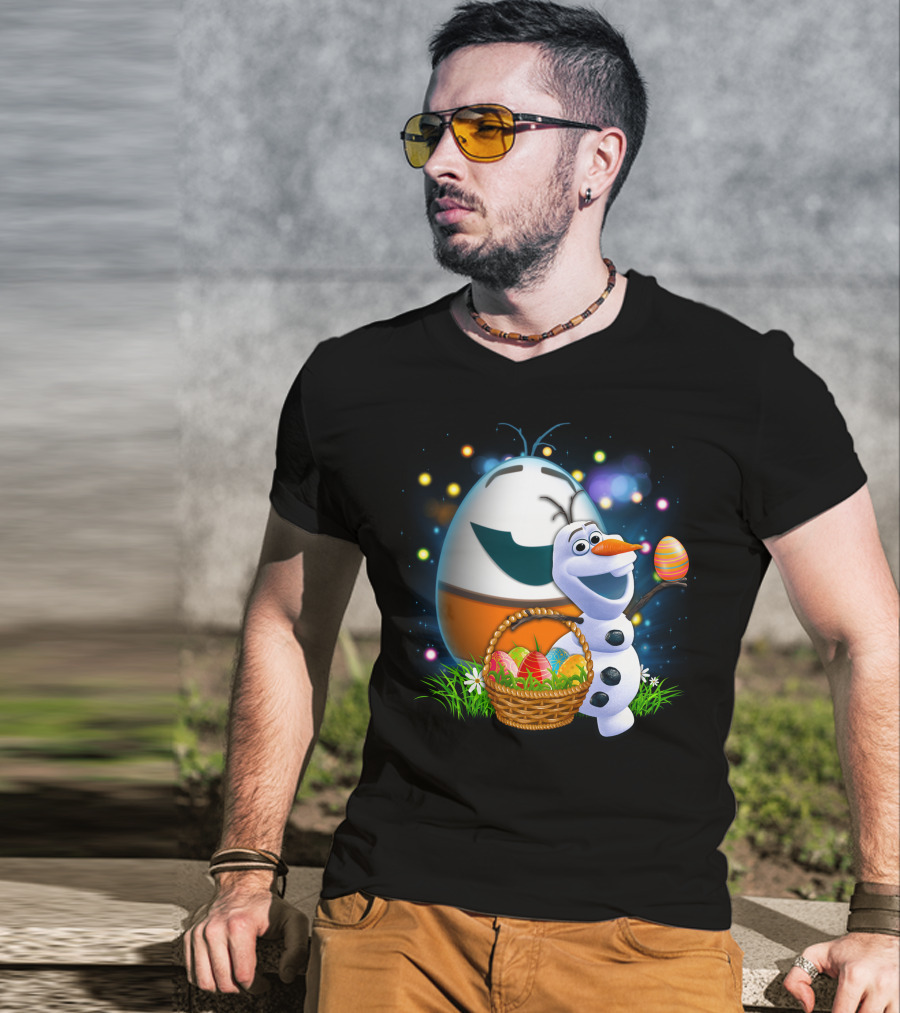Olaf Easter Basket With Colorful Eggs And Smiling Egg Character T-Shirt