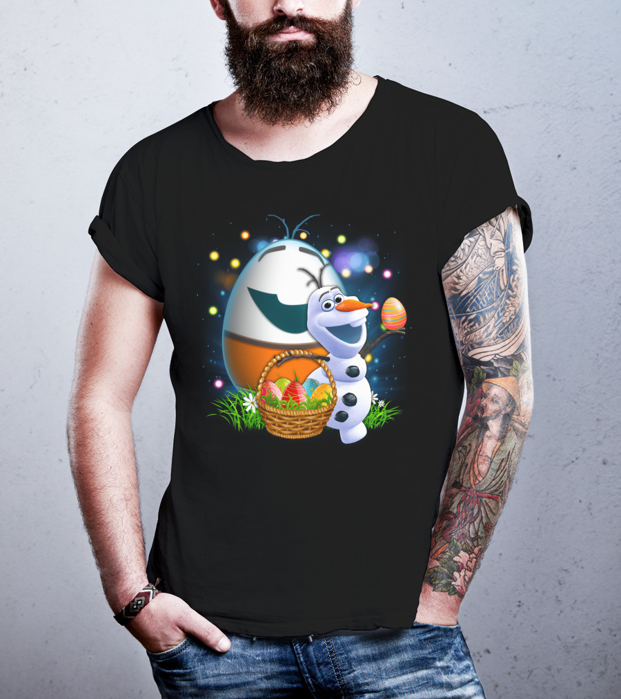 Olaf Easter Basket With Colorful Eggs And Smiling Egg Character T-Shirt