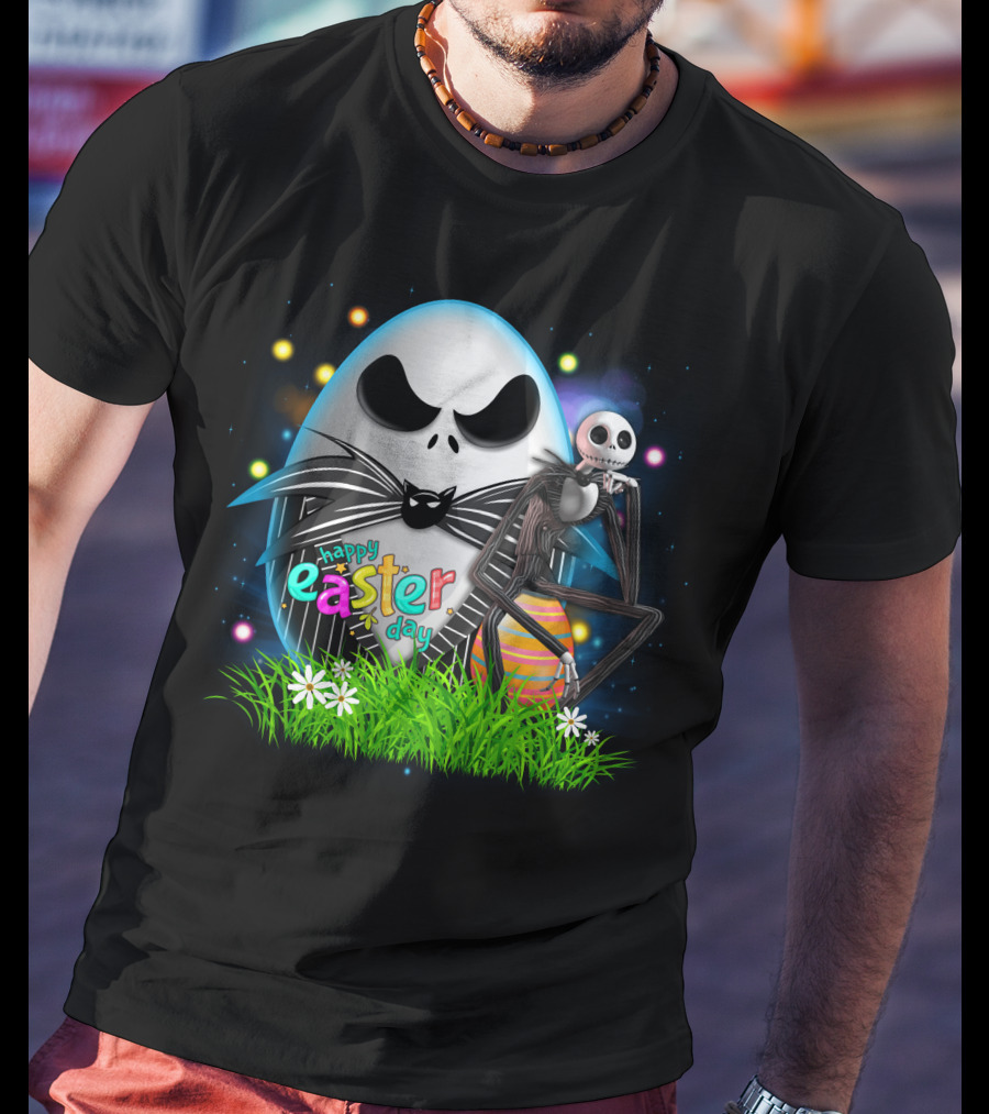 Happy Easter Day Jack Skellington Sitting By Egg T-Shirt