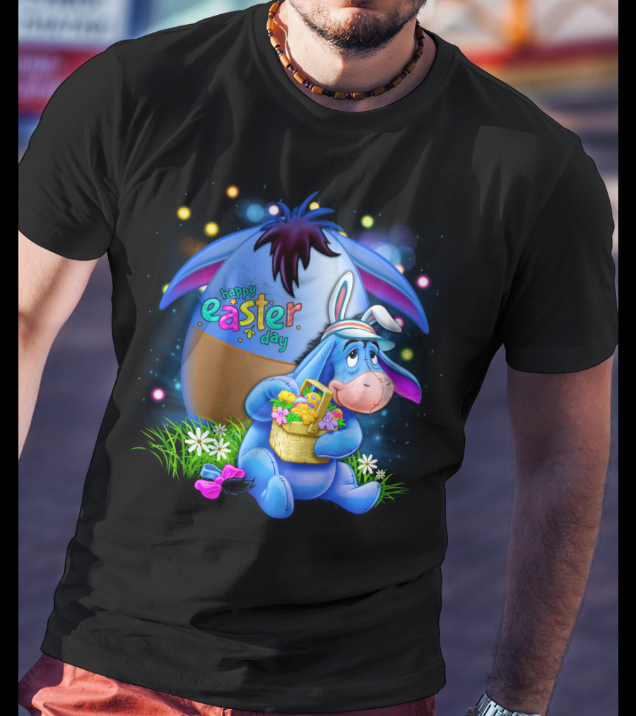 Happy Easter Day Eeyore With Basket And Colorful Egg T-Shirt