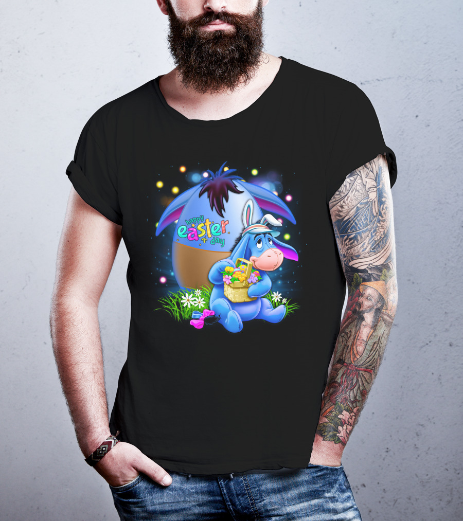 Happy Easter Day Eeyore With Basket And Colorful Egg T-Shirt