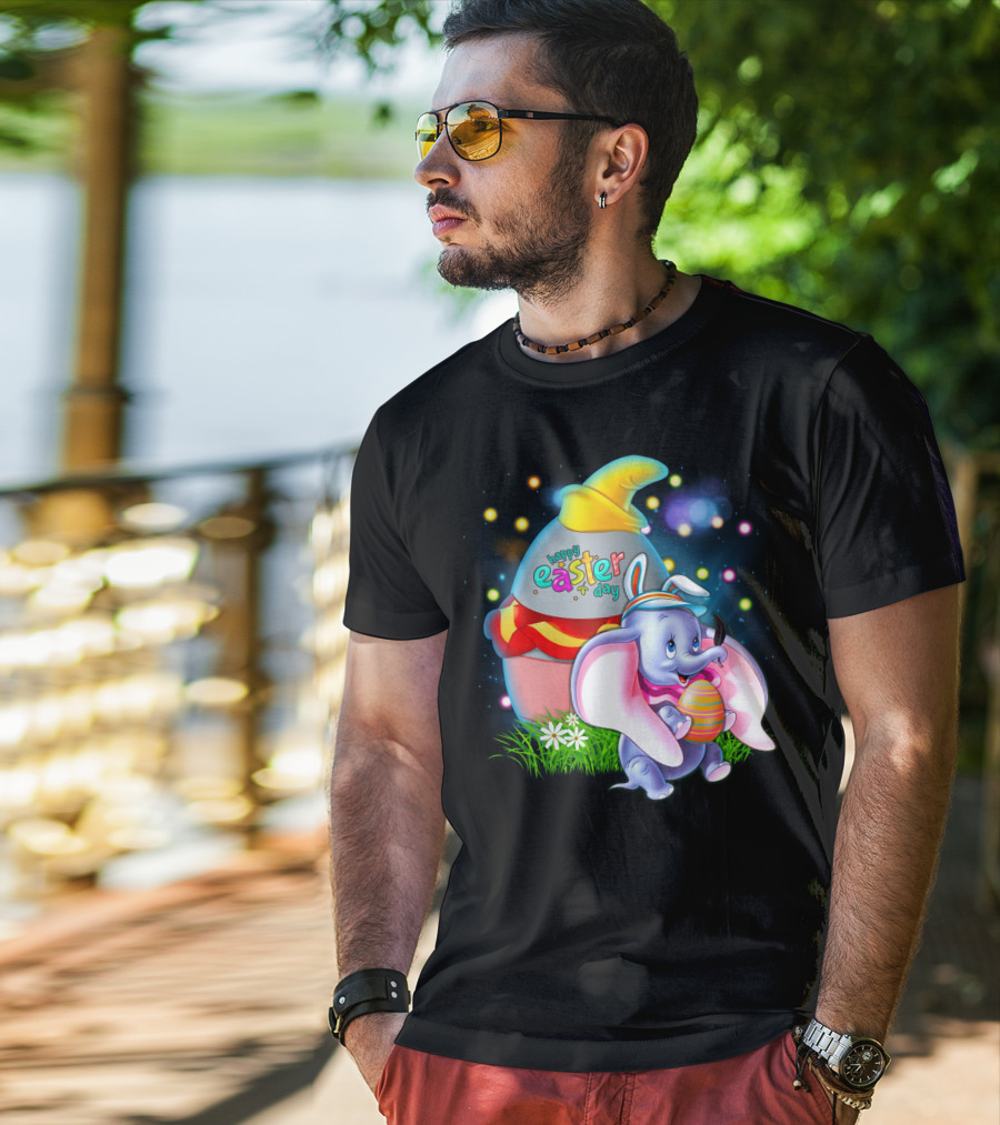 Happy Easter Day Dumbo With Colorful Egg And Hat T-Shirt
