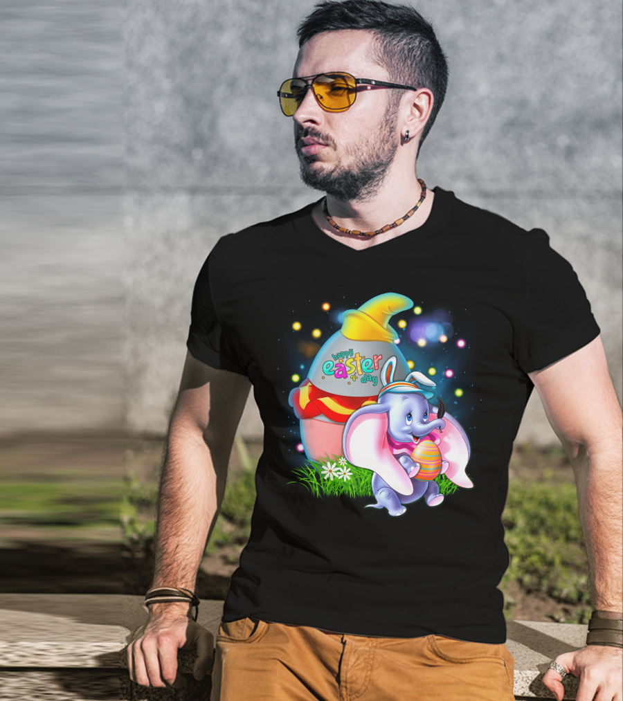 Happy Easter Day Dumbo With Colorful Egg And Hat T-Shirt
