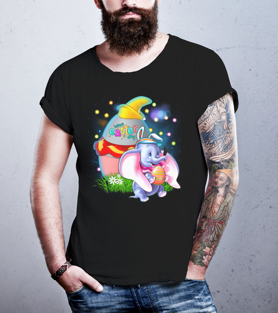 Happy Easter Day Dumbo With Colorful Egg And Hat T-Shirt