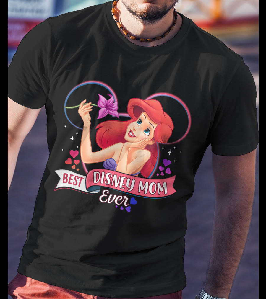 Best Disney Mom Ever Ariel Hearts And Flowers T-Shirt