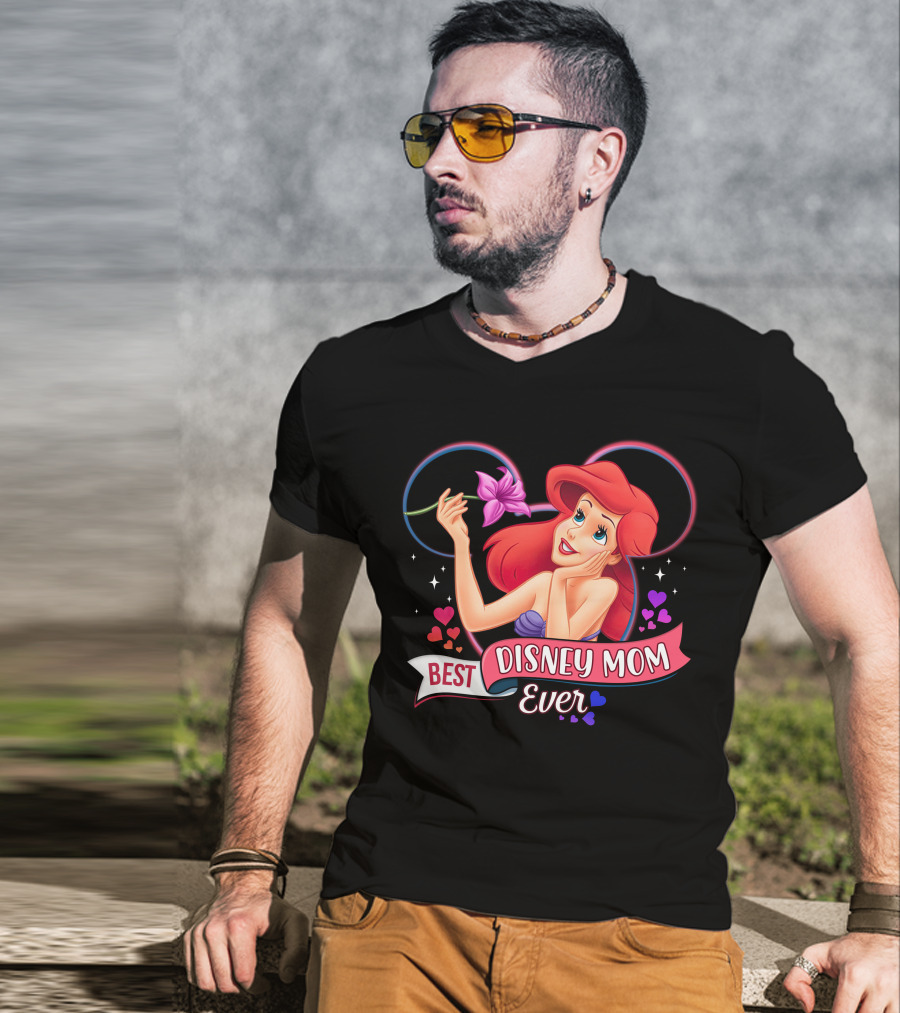 Best Disney Mom Ever Ariel Hearts And Flowers T-Shirt