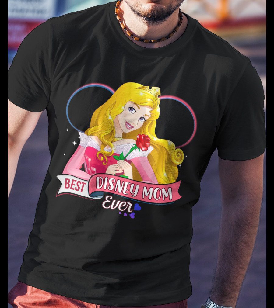 Best Disney Mom Ever Aurora Princess Holding Red Rose T-Shirt
