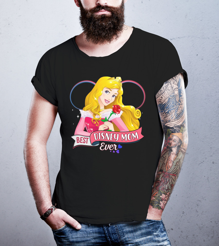 Best Disney Mom Ever Aurora Princess Holding Red Rose T-Shirt