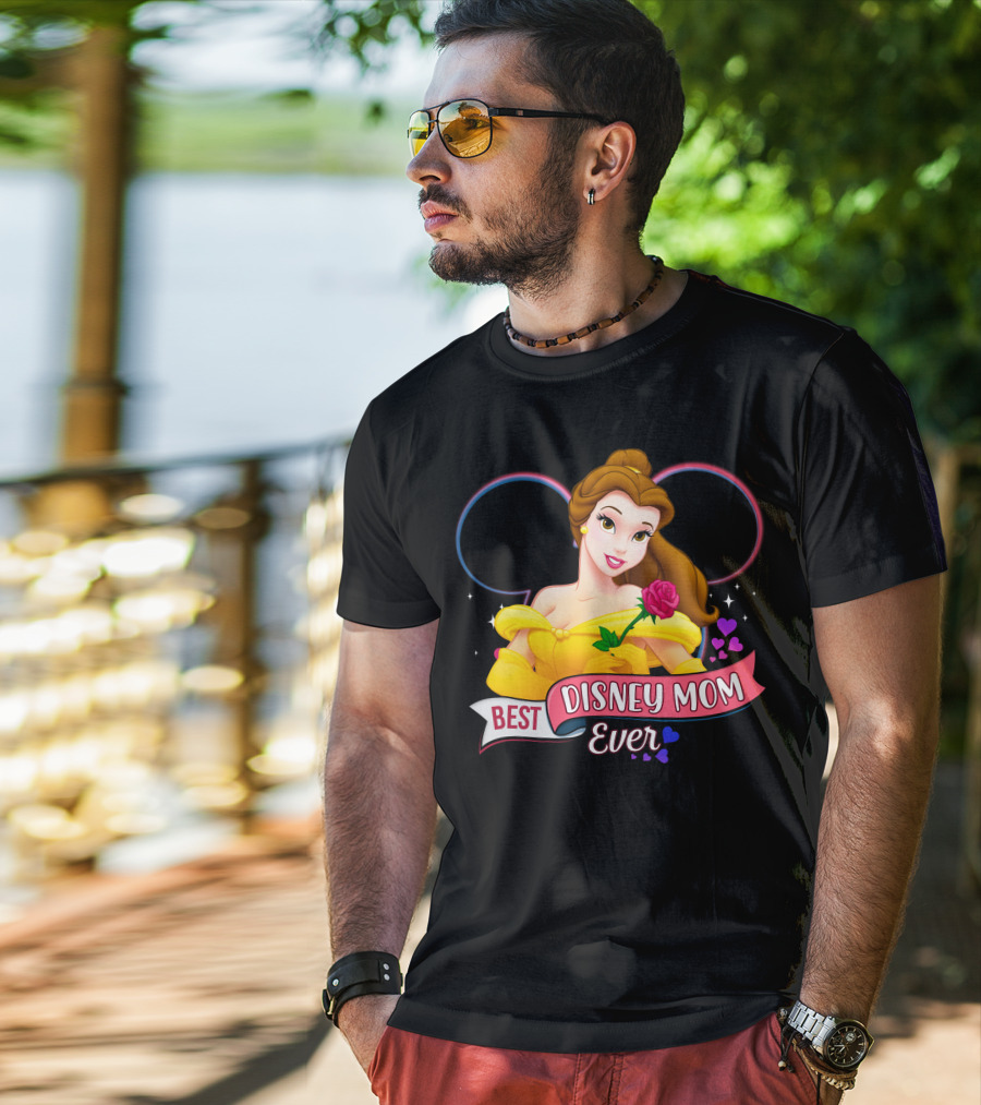 Best Disney Mom Ever Belle With Hearts And Rose T-Shirt