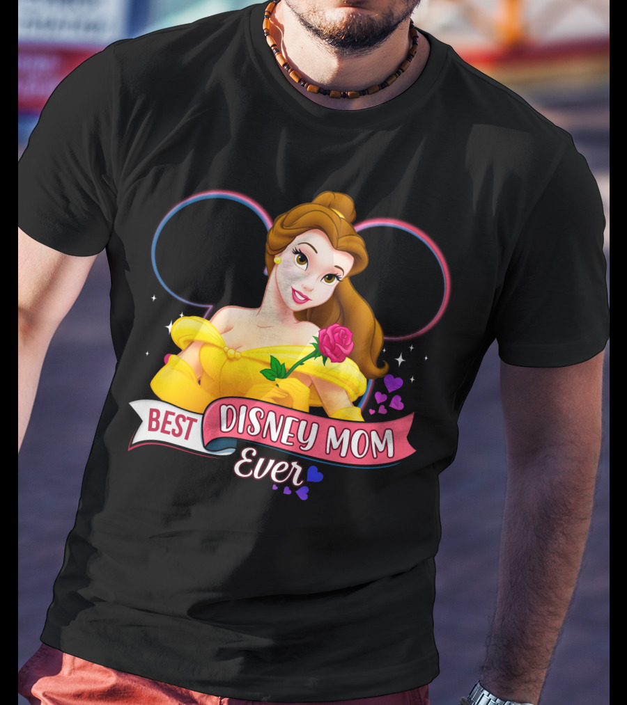 Best Disney Mom Ever Belle With Hearts And Rose T-Shirt