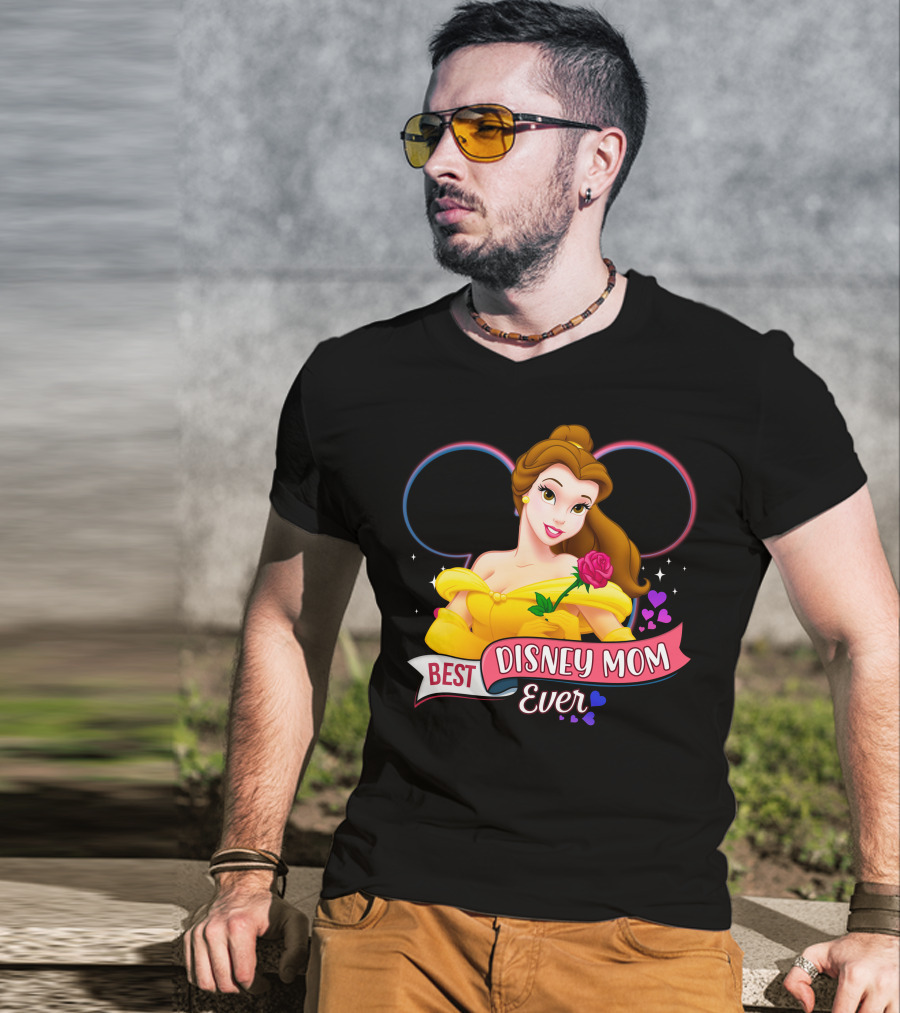 Best Disney Mom Ever Belle With Hearts And Rose T-Shirt