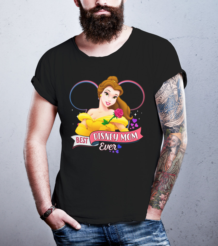 Best Disney Mom Ever Belle With Hearts And Rose T-Shirt