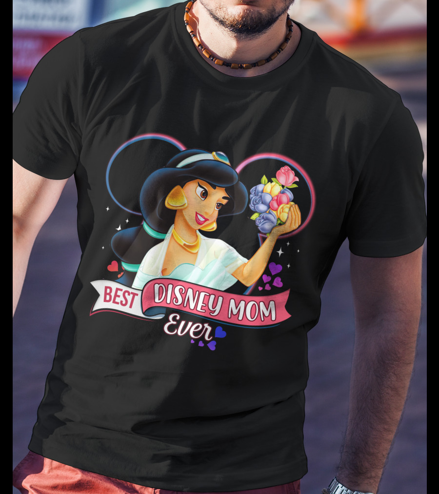 Best Disney Mom Ever Jasmine With Flowers And Hearts T-Shirt