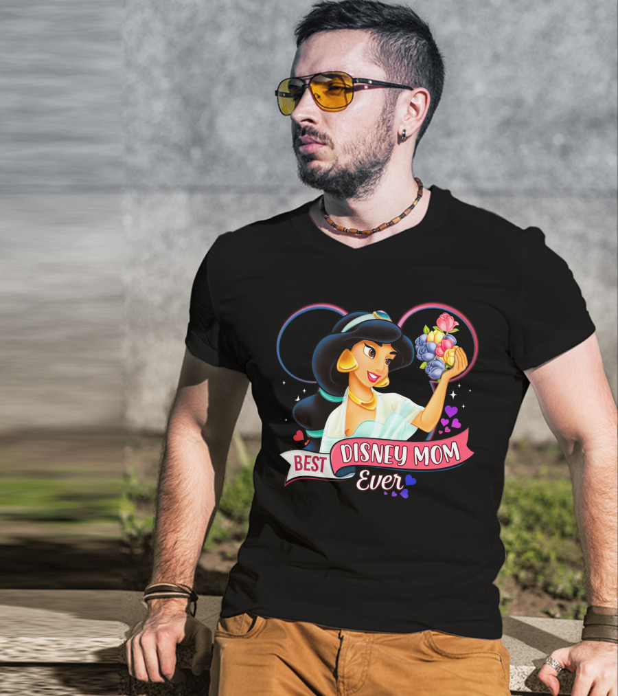 Best Disney Mom Ever Jasmine With Flowers And Hearts T-Shirt