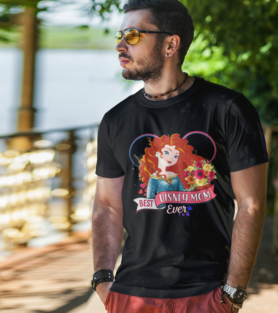 Best Disney Mom Ever Merida And Colorful Flower Bouquet With Hearts And Bow T-Shirt