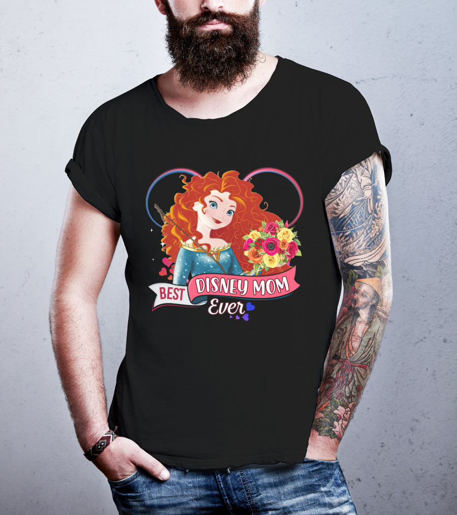 Best Disney Mom Ever Merida And Colorful Flower Bouquet With Hearts And Bow T-Shirt
