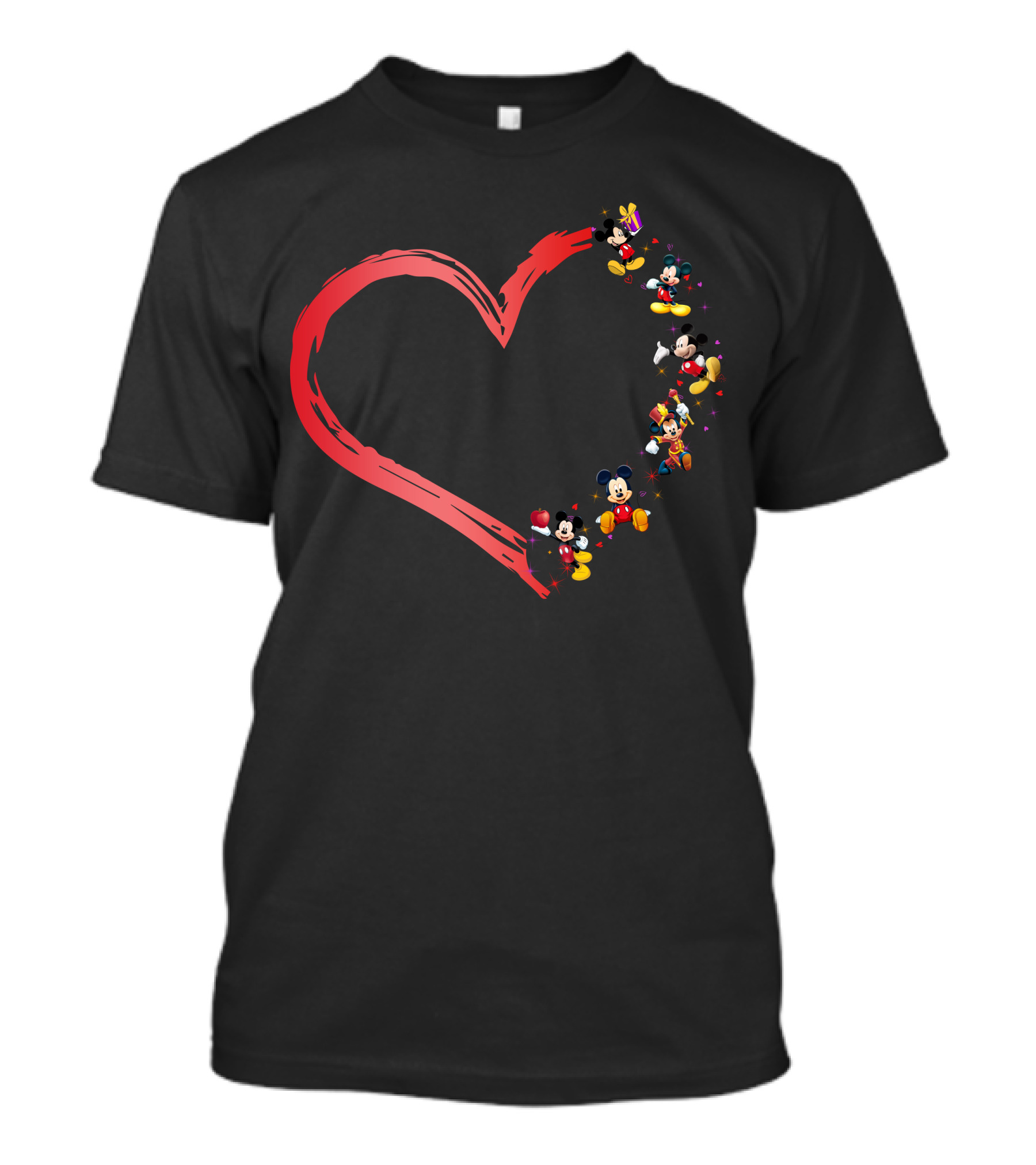 Mickey Mouse Characters In Heart Shape T-Shirt
