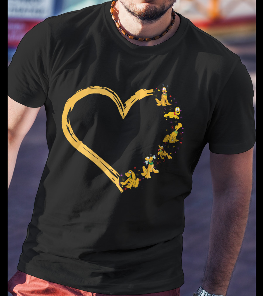 Pluto Heart Outline With Colorful Rover Illustrations T-Shirt
