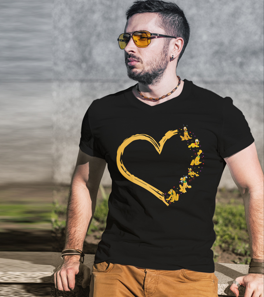 Pluto Heart Outline With Colorful Rover Illustrations T-Shirt