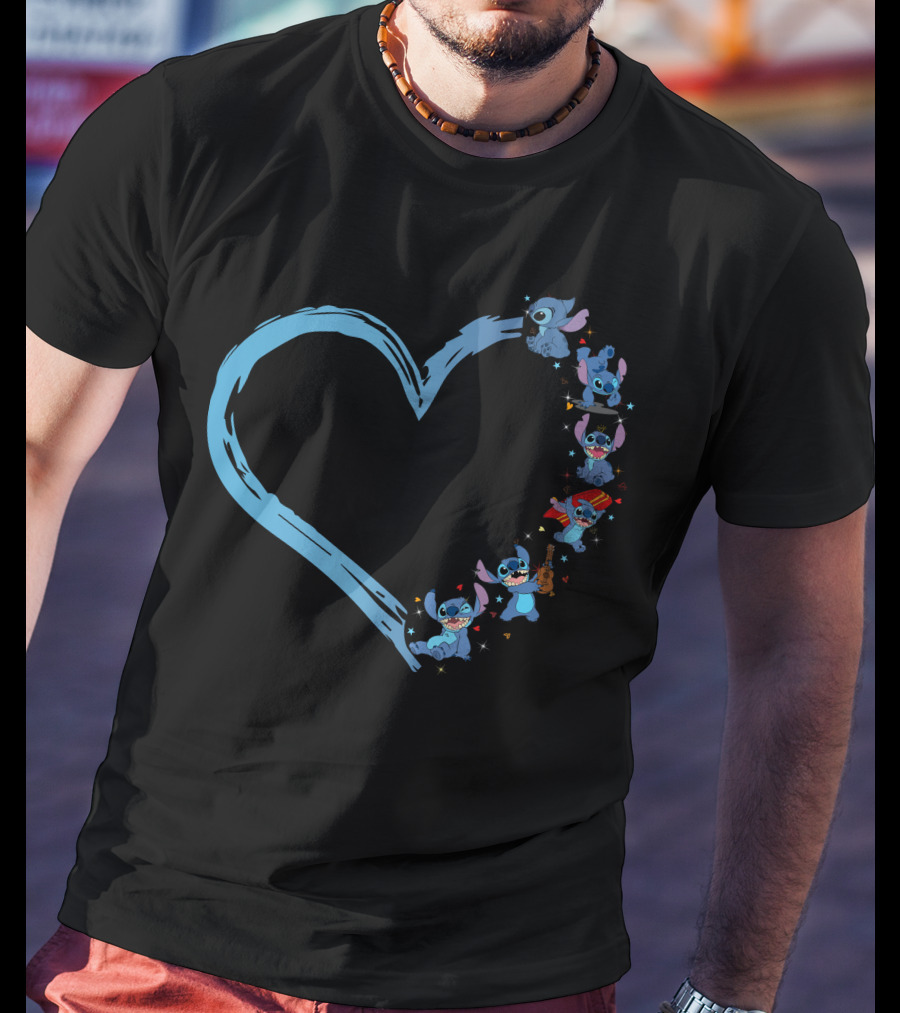 Lilo And Stitch Characters Heart Shape T-Shirt