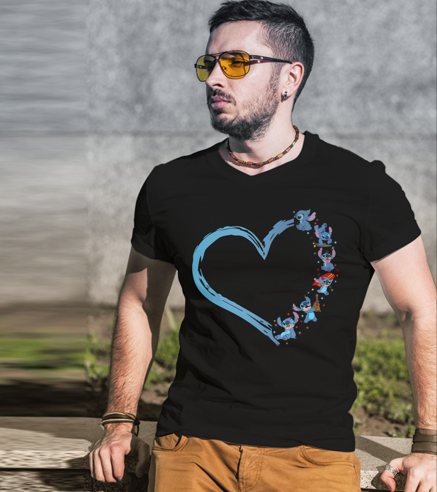 Lilo And Stitch Characters Heart Shape T-Shirt