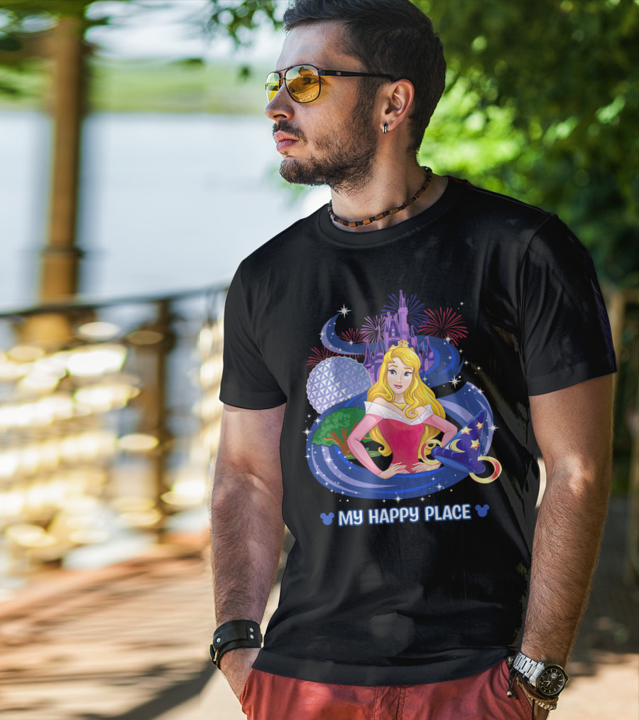 Aurora Disney My Happy Place Castle Fireworks Magic Hat T-Shirt