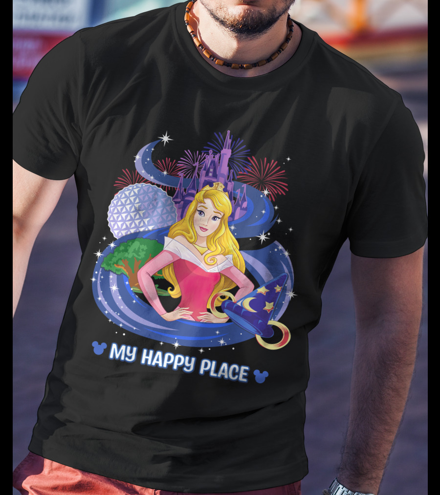 Aurora Disney My Happy Place Castle Fireworks Magic Hat T-Shirt