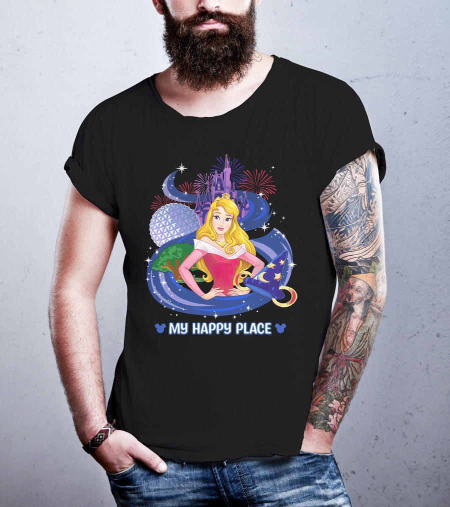 Aurora Disney My Happy Place Castle Fireworks Magic Hat T-Shirt