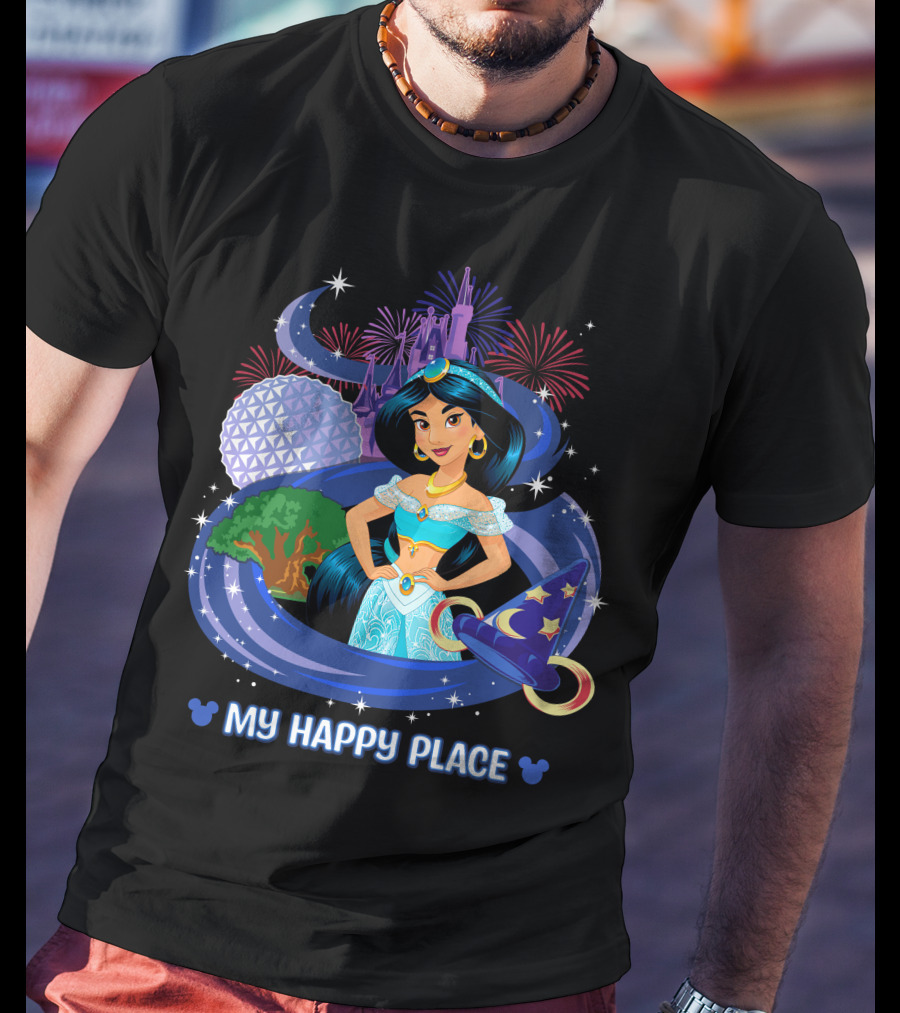 My Happy Place Jasmine Fireworks Castle Disney Magic T-Shirt