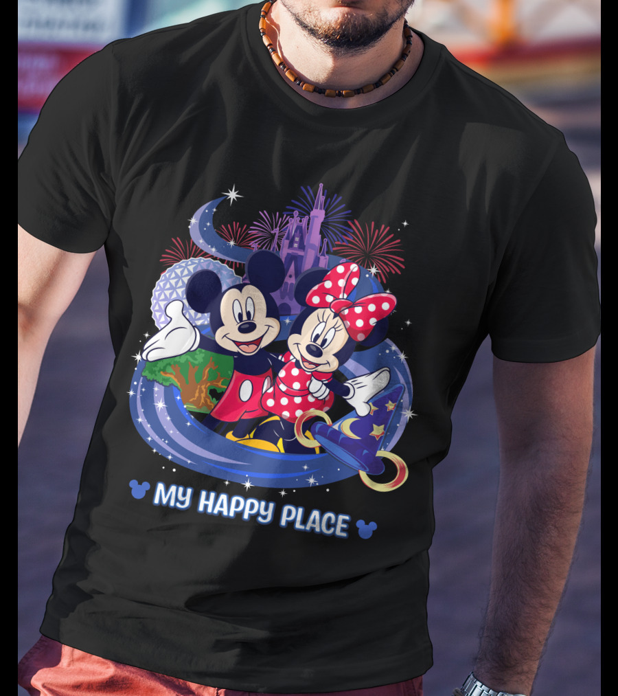 My Happy Place Mickey Minnie Castle Fireworks Epcot T-Shirt