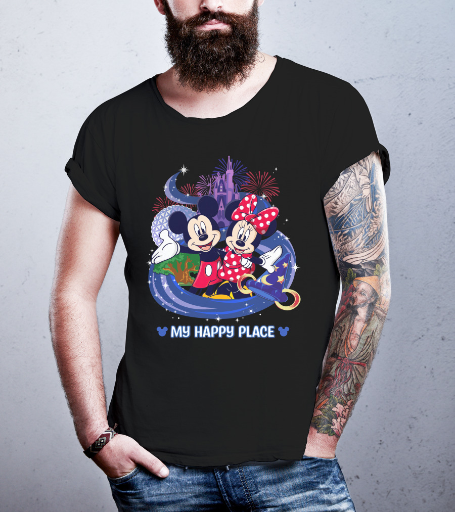 My Happy Place Mickey Minnie Castle Fireworks Epcot T-Shirt