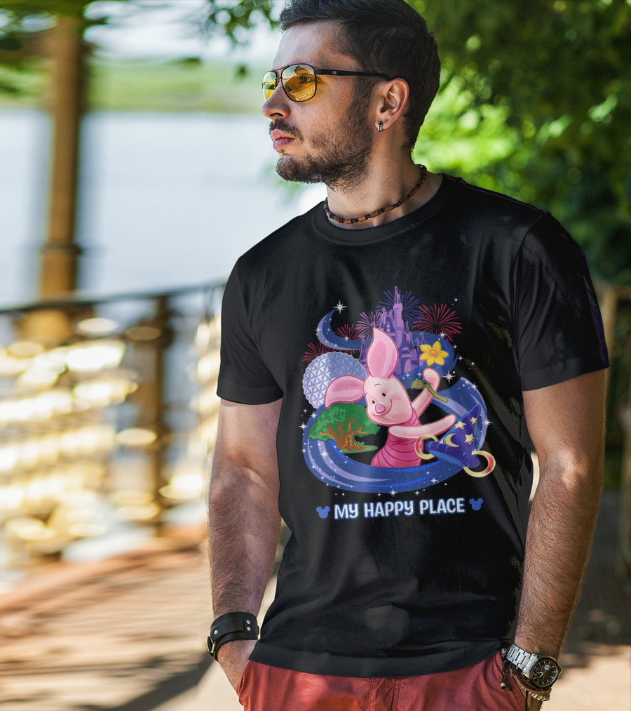 My Happy Place Piglet With Castle Fireworks And Magic Hat T-Shirt