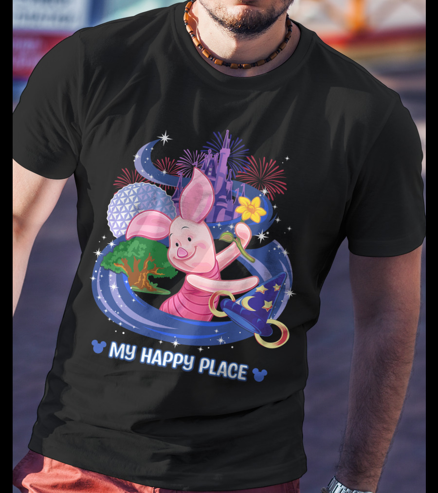My Happy Place Piglet With Castle Fireworks And Magic Hat T-Shirt