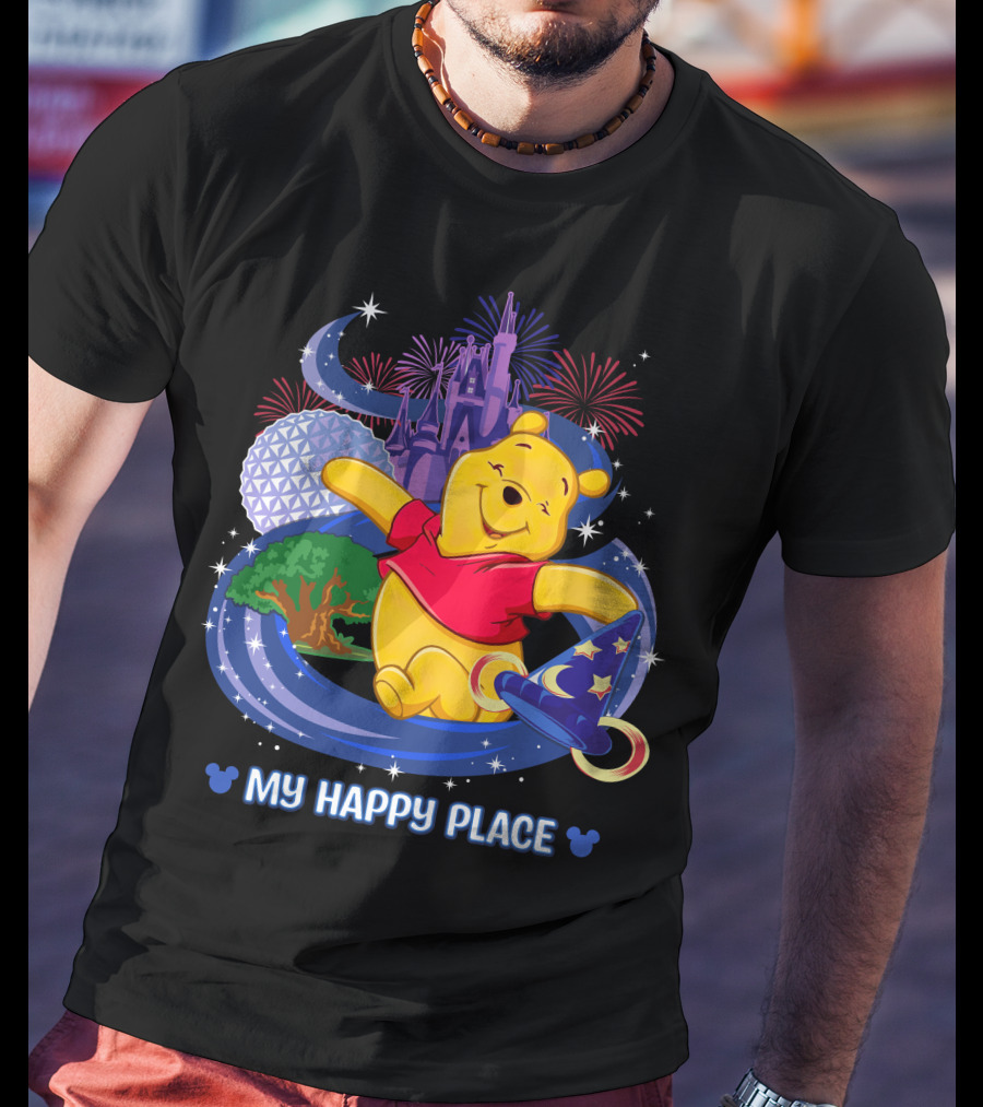 My Happy Place Pooh Castle Fireworks Sorcerer Hat T-Shirt