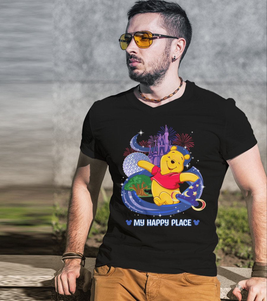My Happy Place Pooh Castle Fireworks Sorcerer Hat T-Shirt