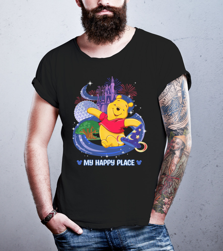 My Happy Place Pooh Castle Fireworks Sorcerer Hat T-Shirt