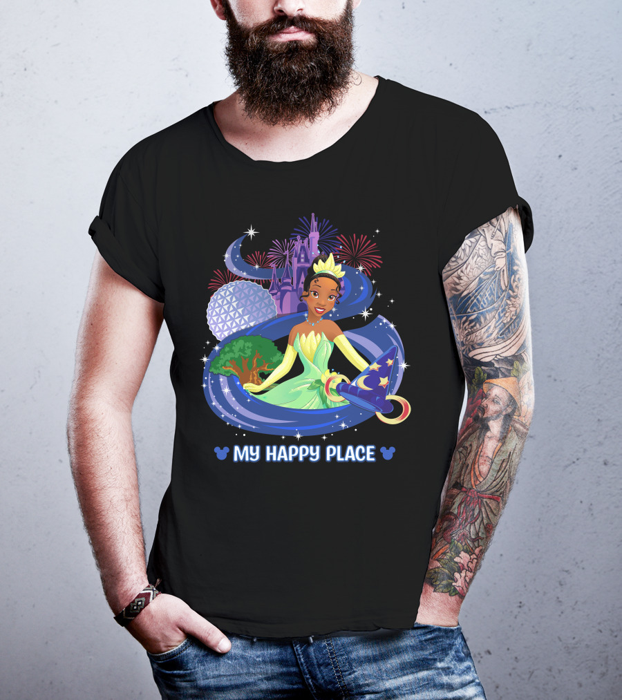 My Happy Place Tiana Princess Disney Magic Kingdom Epcot Fireworks T-Shirt