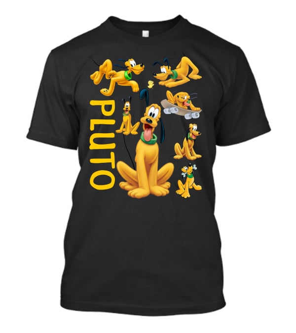 Pluto Character Poses Collection With Skateboarding And Chewy Bone T-Shirt