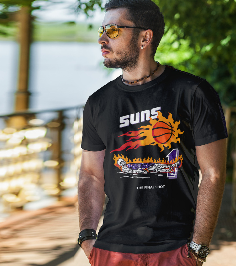 Suns The Final Shot Flaming Basketball Skeleton T-Shirt