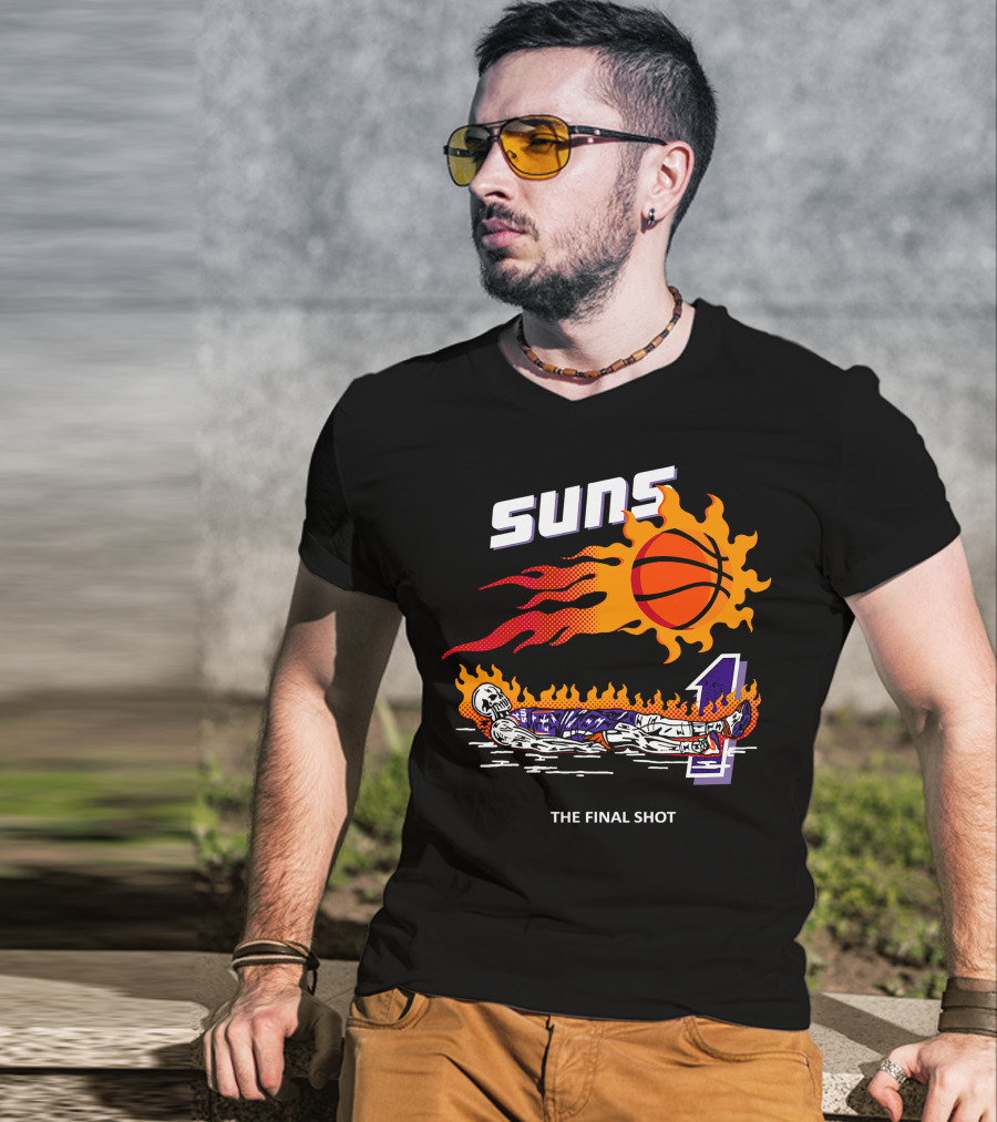 Suns The Final Shot Flaming Basketball Skeleton T-Shirt